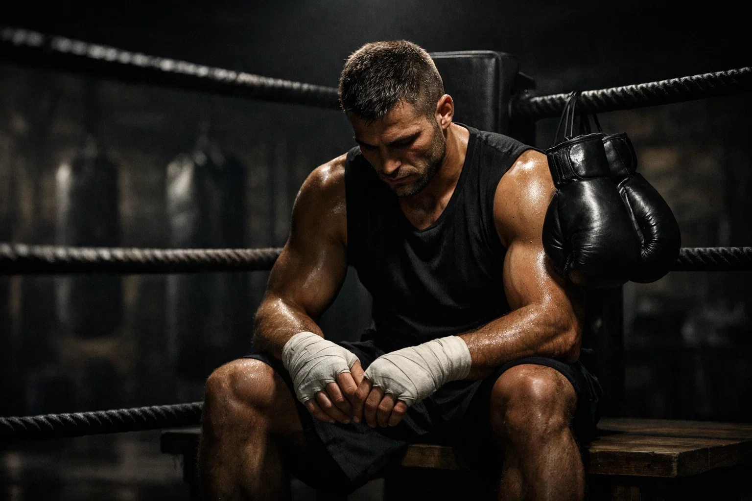 Boxer analysiert Kampfstrategie vor dem Match