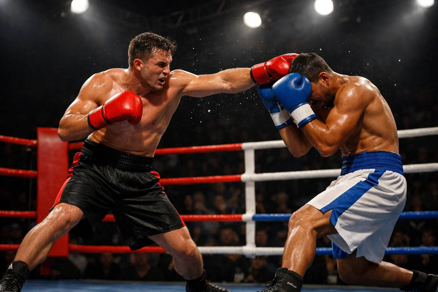 Intensiver Boxkampf im Ring mit dramatischer Beleuchtung
