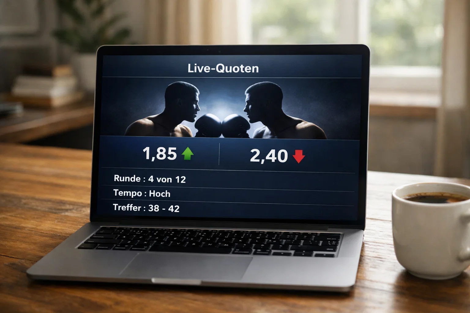 Wettanbieter-Bildschirm mit aktuellen Boxquoten und Live-Statistiken