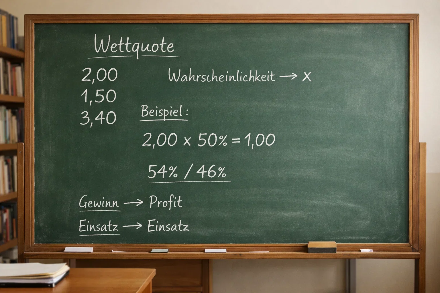 Tafel mit handgeschriebenen Wettquoten und Multiplikatoren